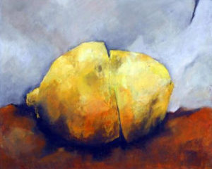 "Zitrone mit Einschnitt", Acryl aurf Leinwand, 50 x 100cm, 2005